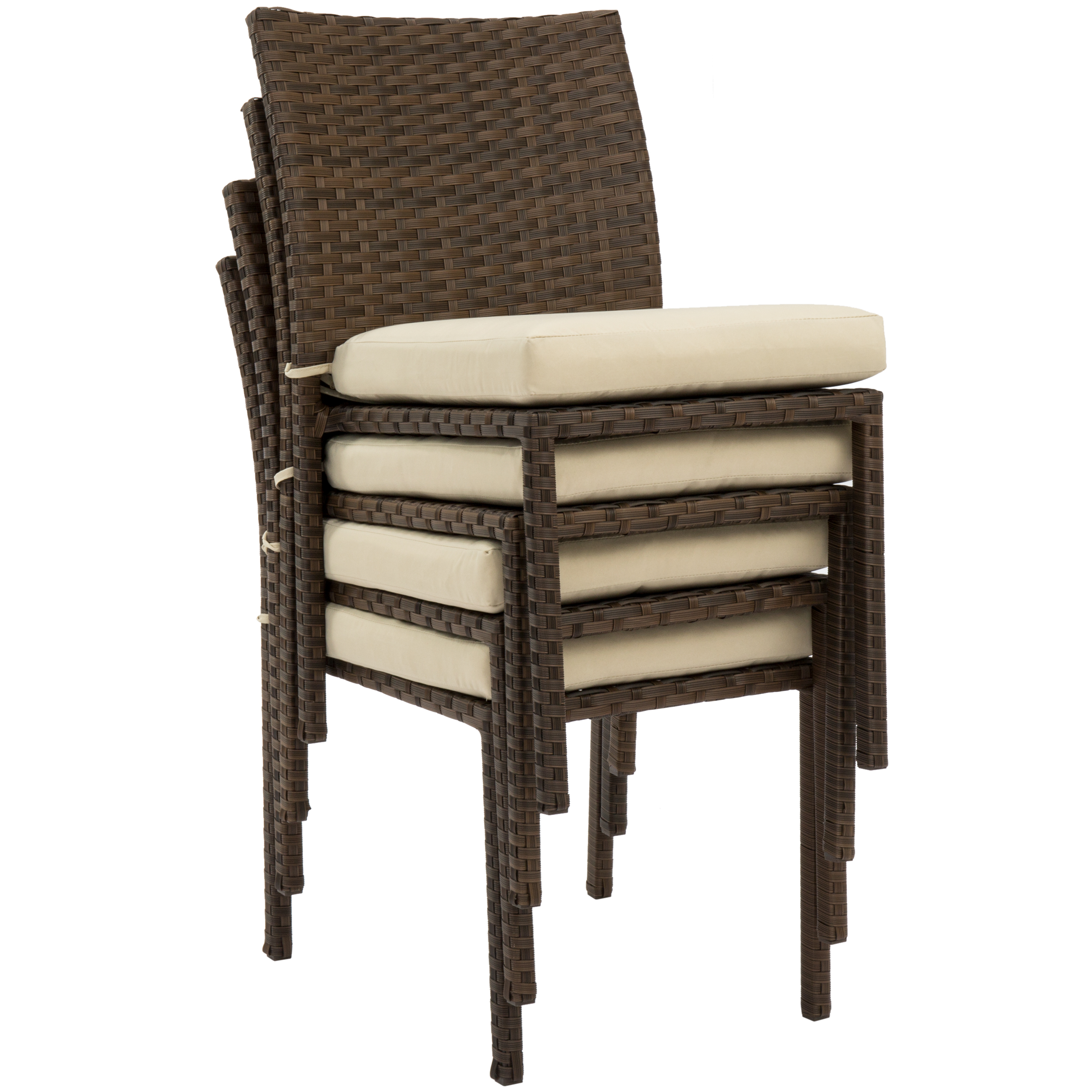 BCP Set of 4 Stackable Outdoor Patio Wicker Chairs w/ Cushions, UV