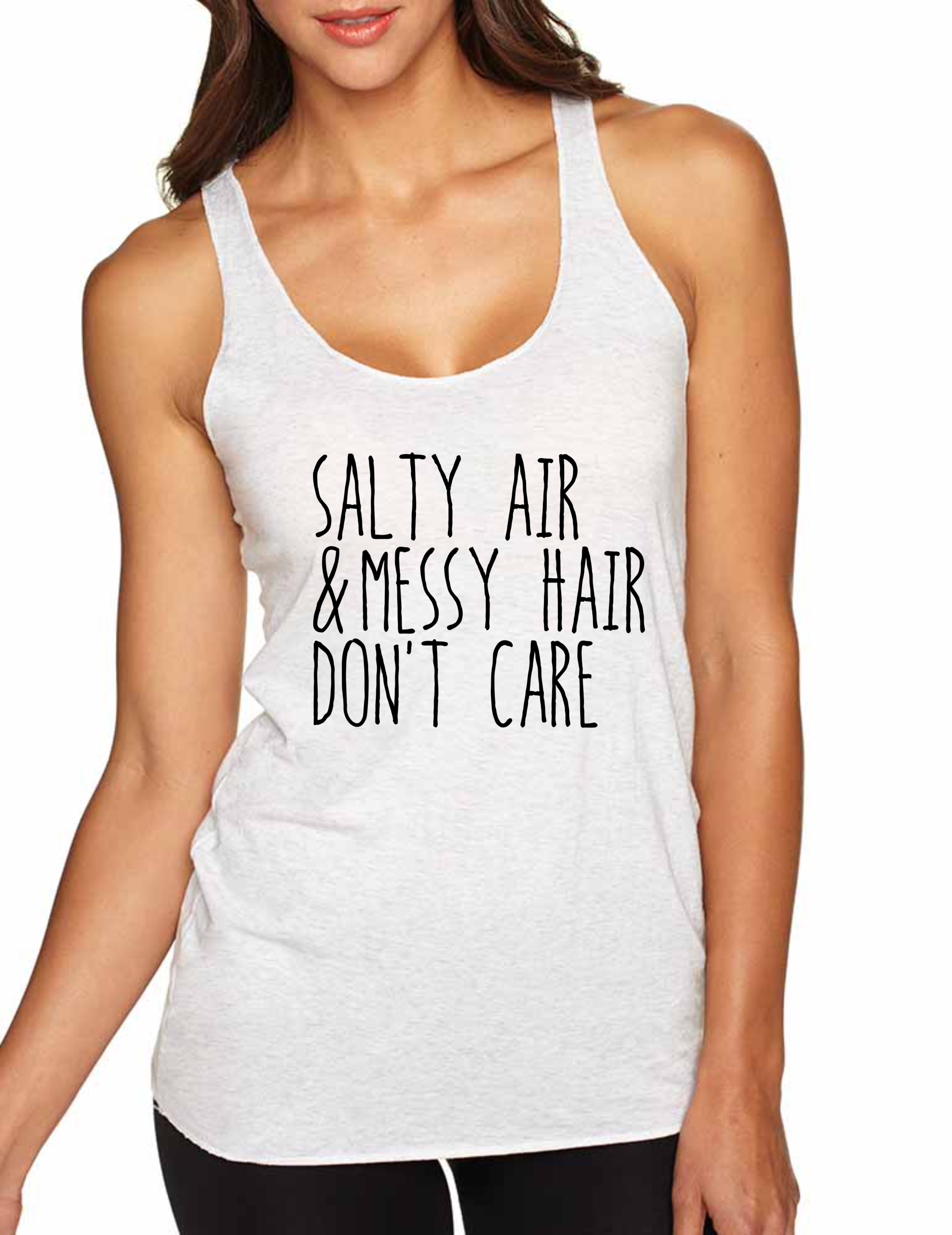 Women S Tank Top Salty Air Messy Hair Don T Care Beach Top Ebay
