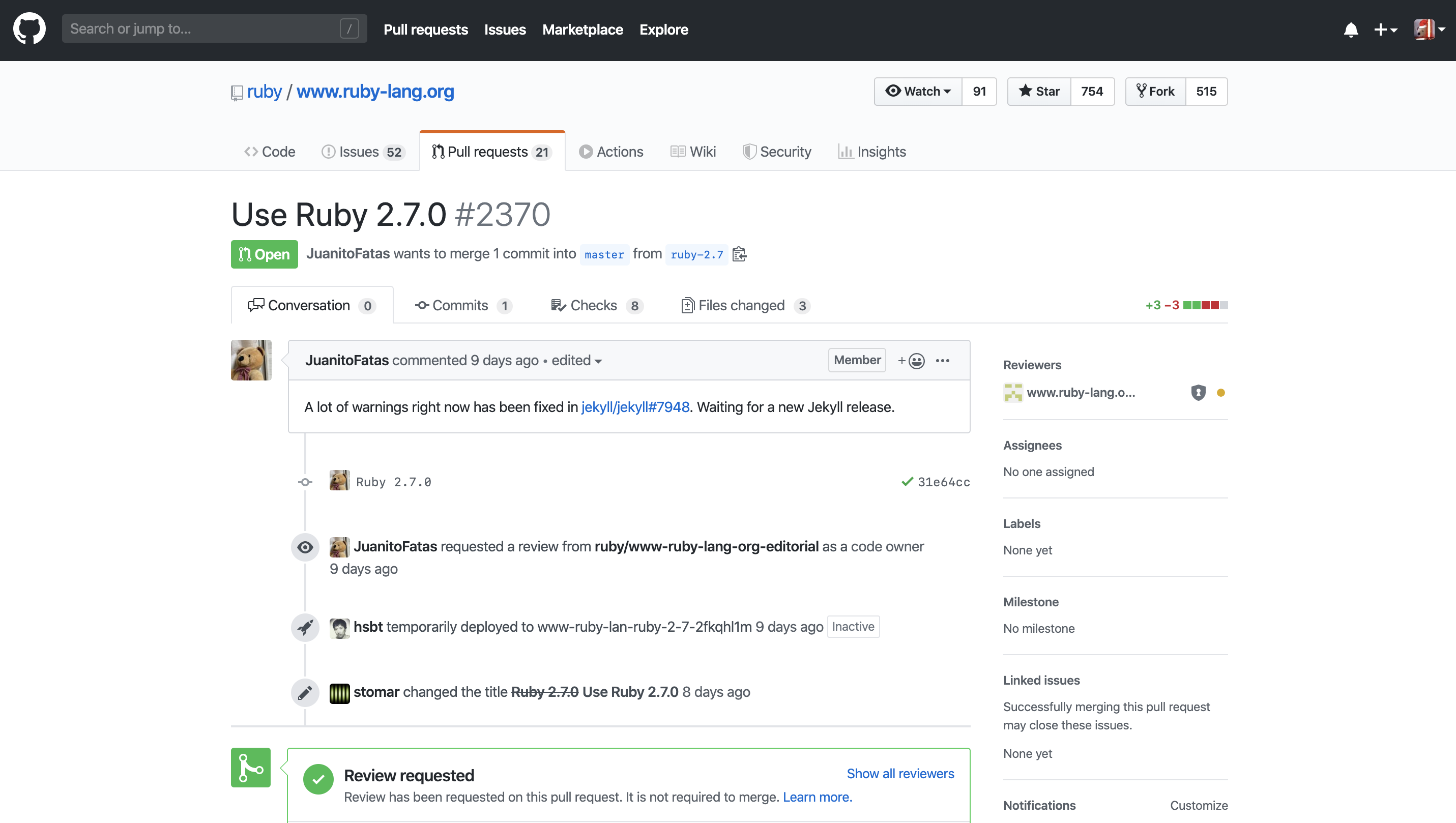 GitHub’s PR page