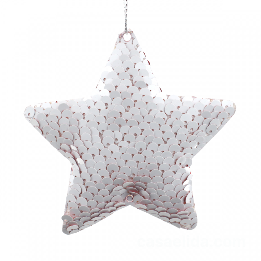 Colgante estrella navideño blanco/rojo, 9x9cm, lentejuelas