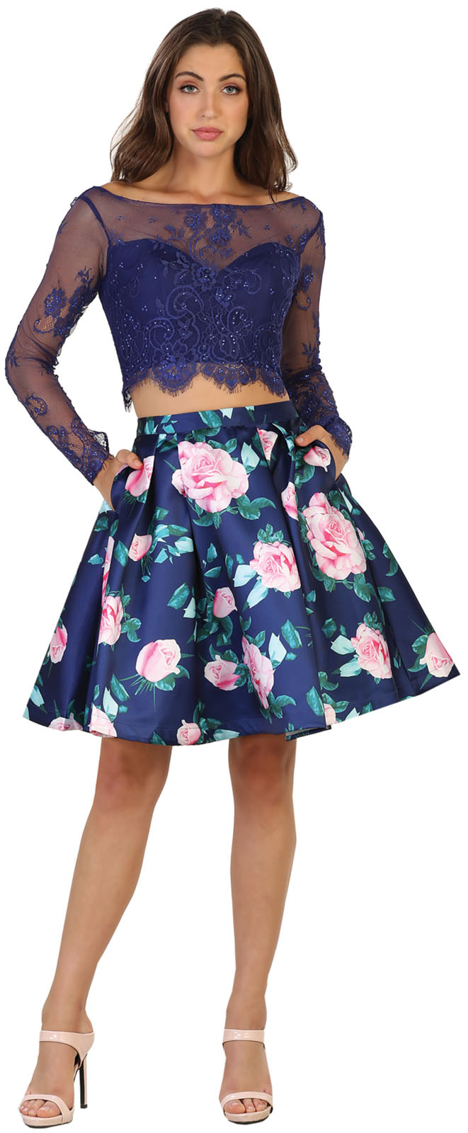SEMI FORMAL 2 PIECE SHORT DRESS PROM LONG SLEEVE COCKTAIL GRADUATION