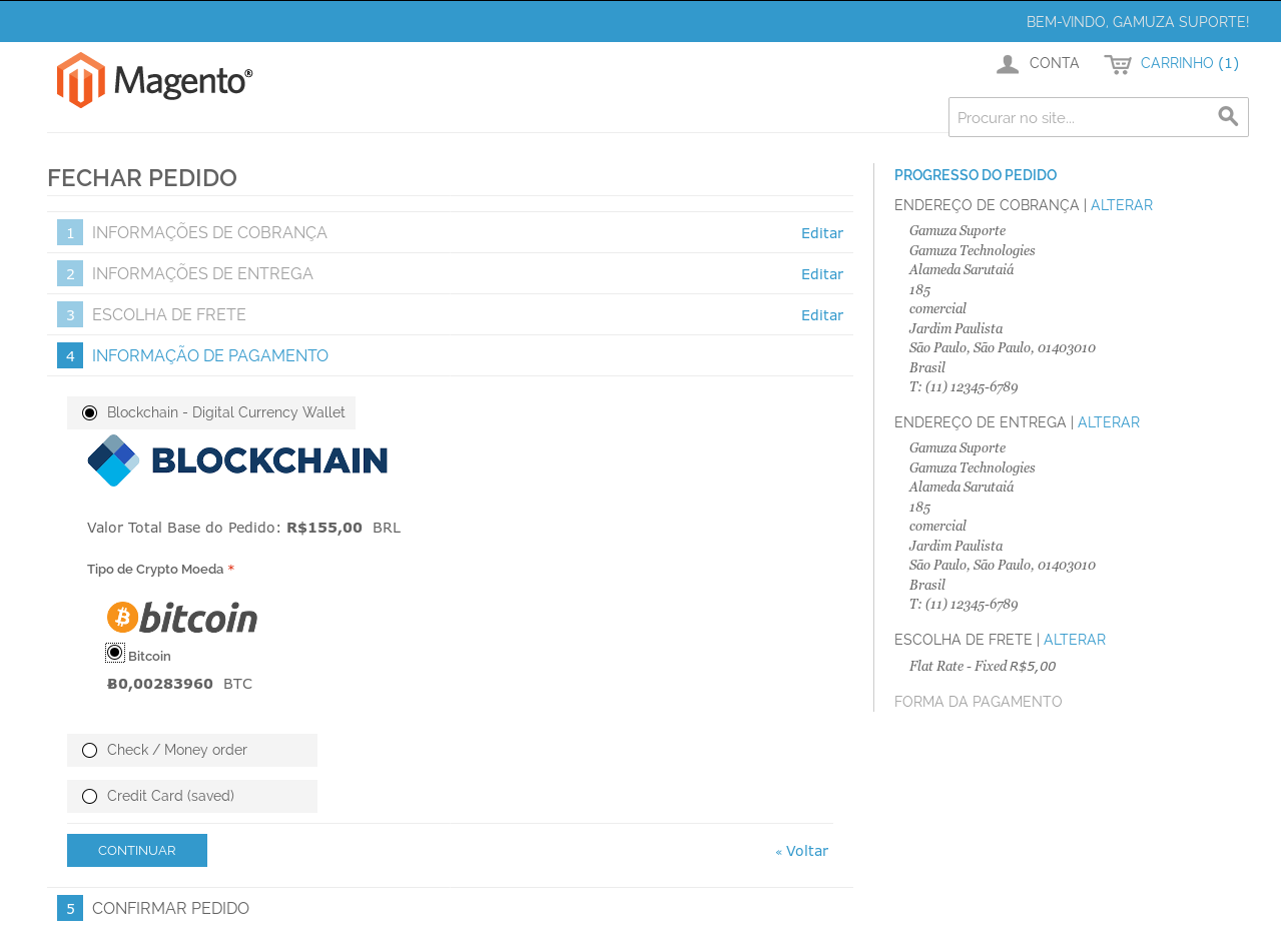 Gamuza Blockchain - Magento - Criando um Pedido na Loja