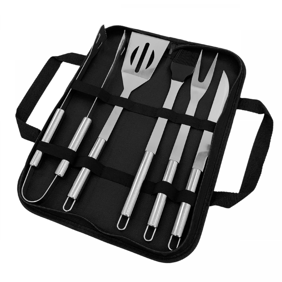 Set de utensilios para parrilla 5 piezas, acero inox