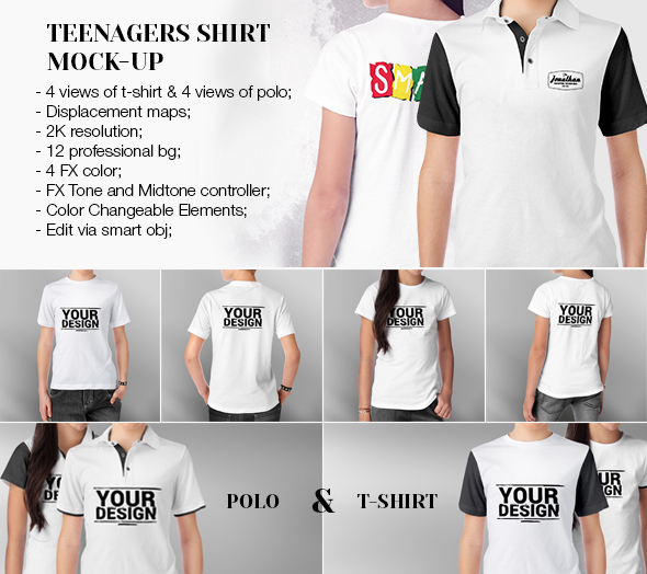 Teenagers T-Shirt and Polo Mock-up