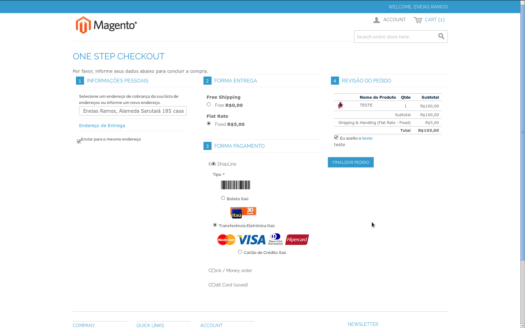 Gamuza Itaú ShopLine - Magento - Criando um Pedido na Loja
