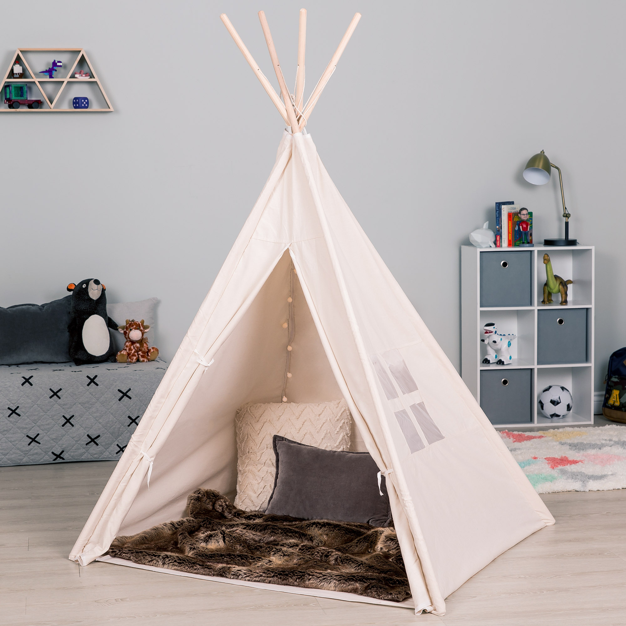BCP 6ft Kids Cotton Pretend Teepee Play Tent w/ LED Lights, Carrying