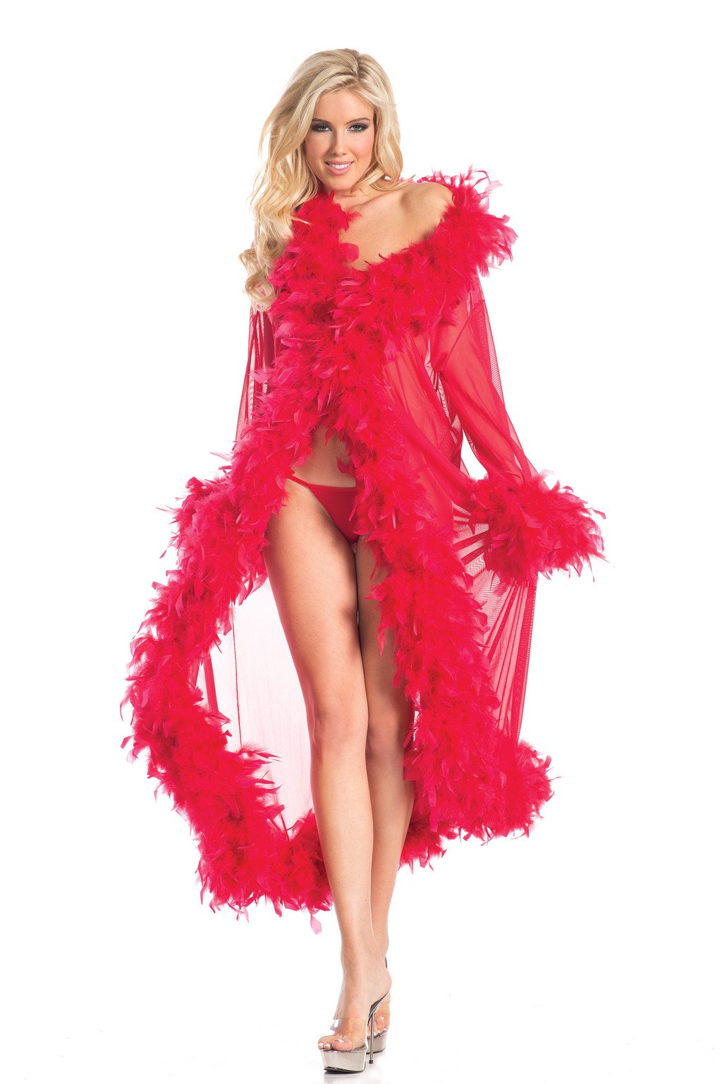 NEW BURLESQUE SHEER FULL LENGTH BOA FEATHER ROBE INTIMATE APPAREL SEXY