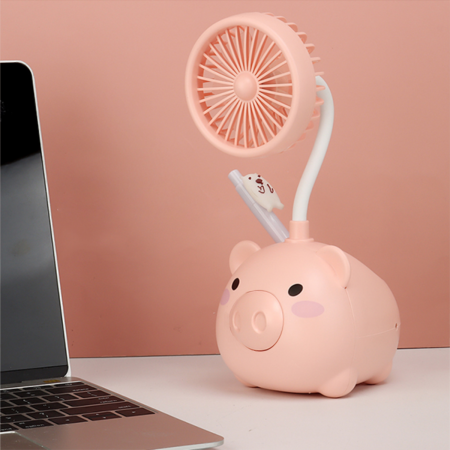 Ventilador portátil con porta lápices rosado, 22.5x9.5x12cm