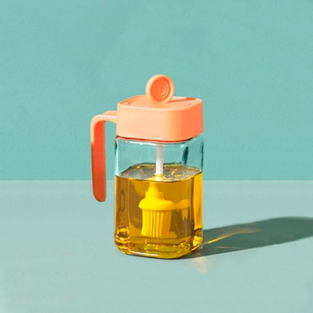Frasco aceitero naranja, 14x8.5x6cm, brocha