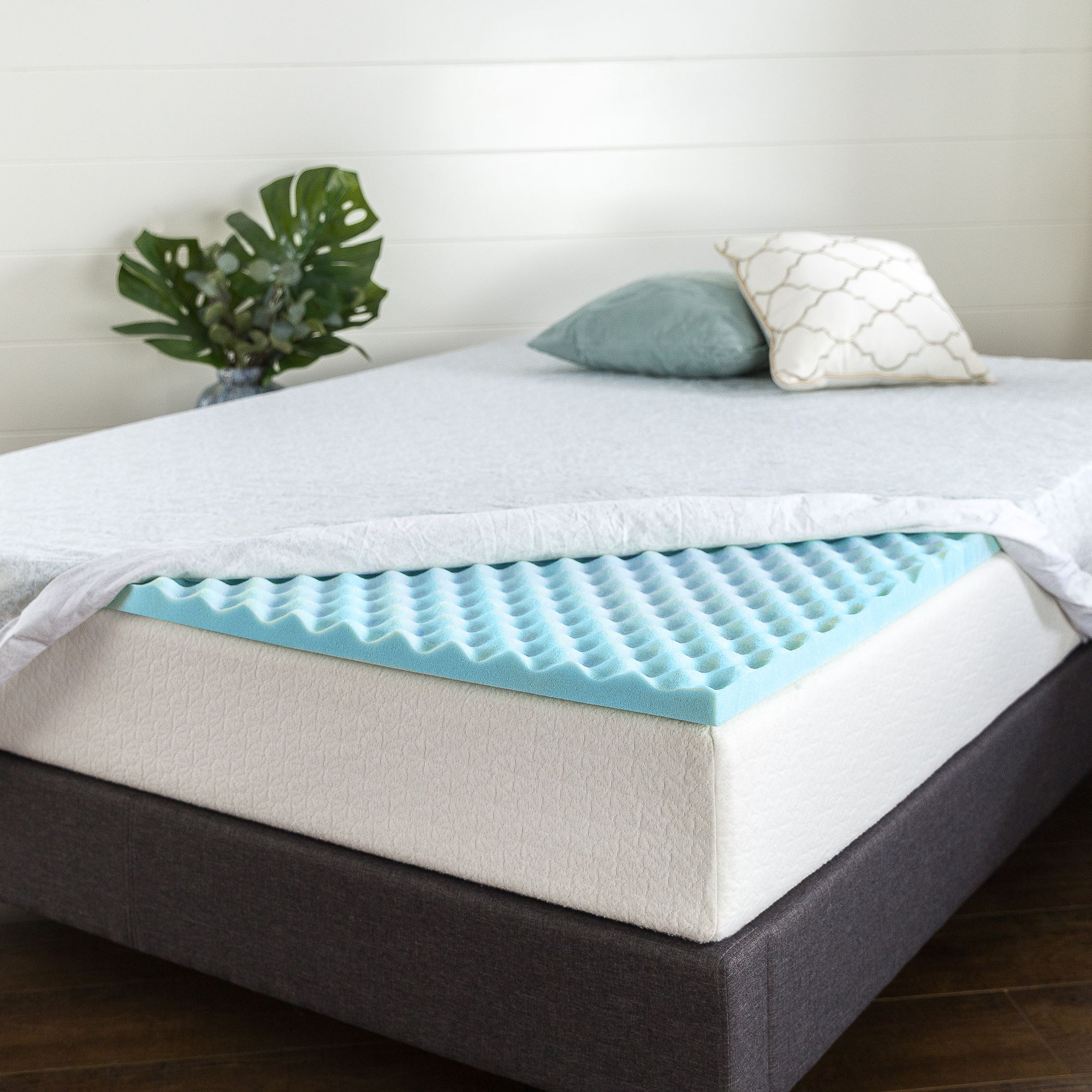 Zinus Swirl Cooling Gel Convoluted Memory Foam Air Flow Mattress Topper Protecto - Picture 9 of 31