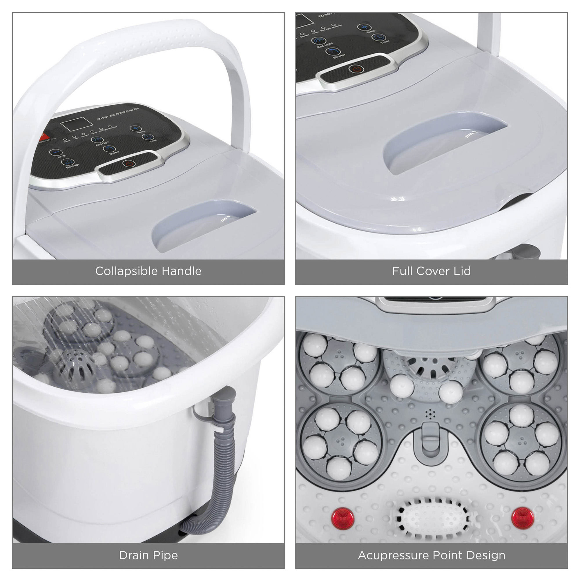 BCP Portable Heated Foot Bath Spa w/ Massage Rollers, Red Light Therapy