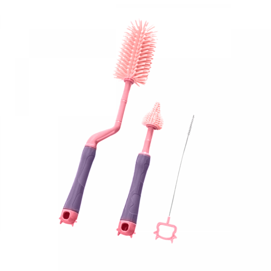 Set de limpieza para botellas rosado, 3 piezas