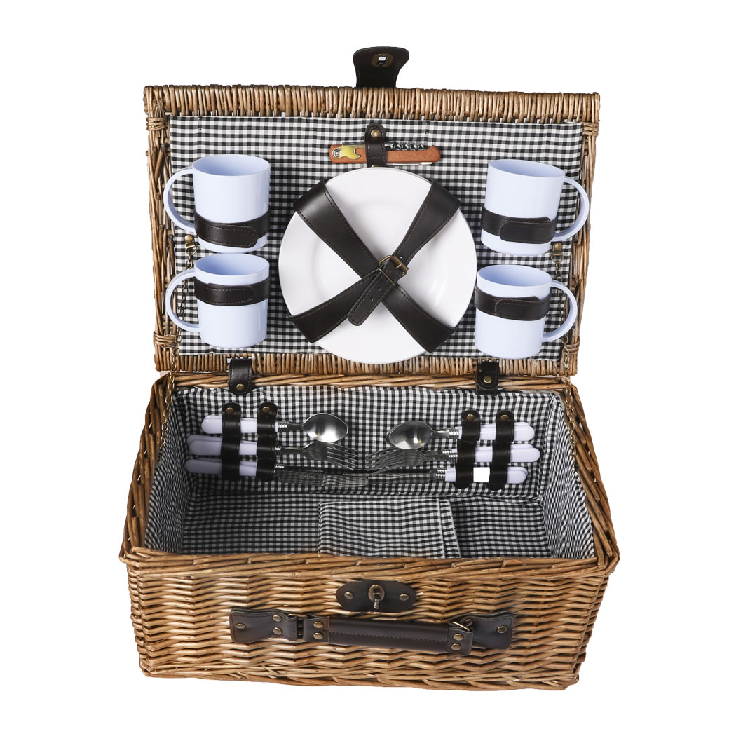 Picnic Basket 2/4 Person Insulated Baskets Set Wicker Outdoor Blanket