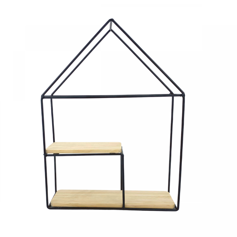 Repisa de 2 pisos negro, 32x23.5cm, hierro forjado y madera