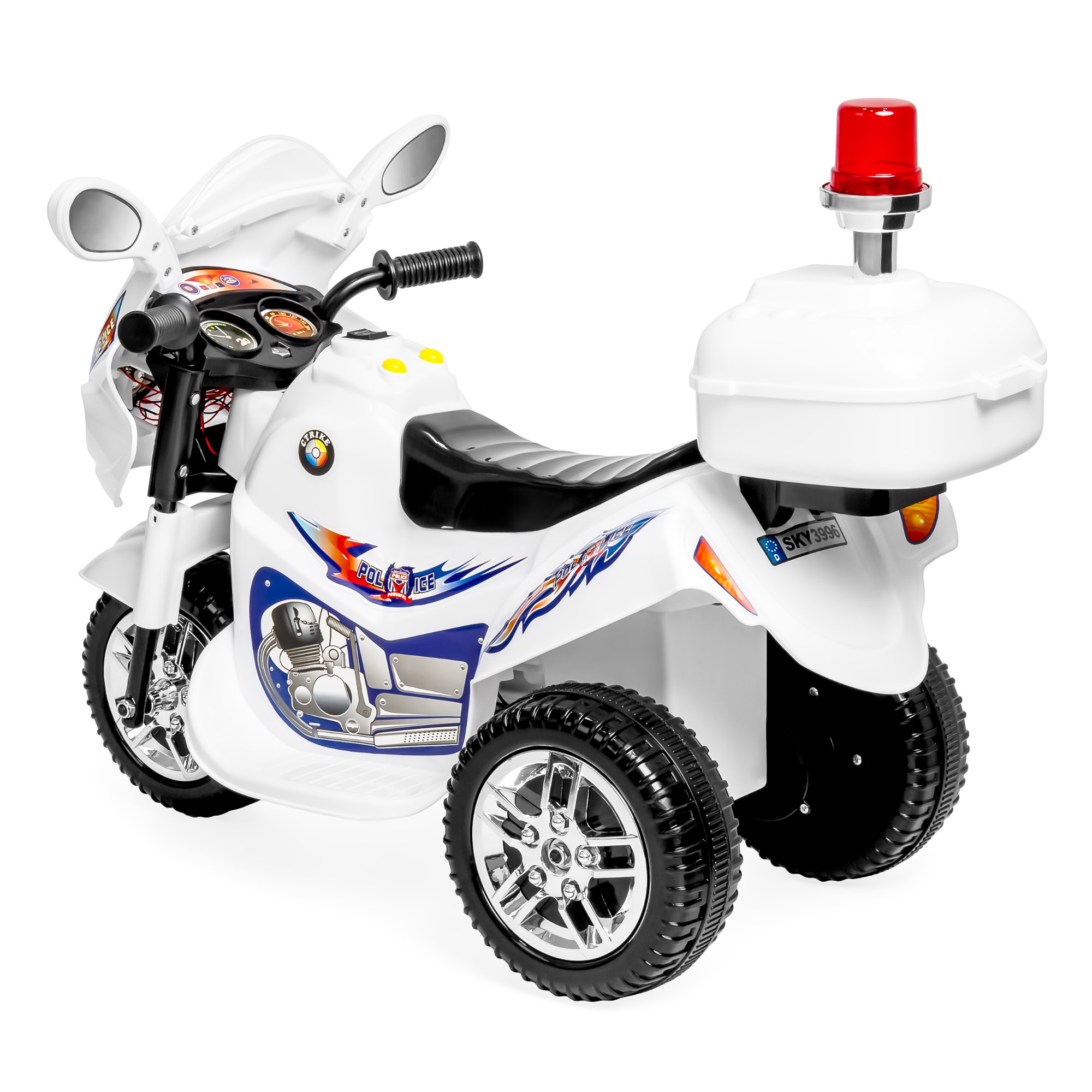 BCP 6V Kids Ride-On Police Motorcycle w/ 3 Wheels, Storage - White