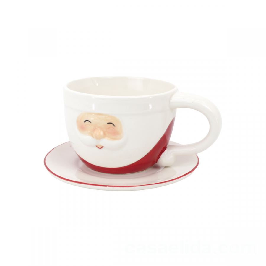 Taza con platillo navideño 10 onzas, 8.5x16x14cm, cerámica