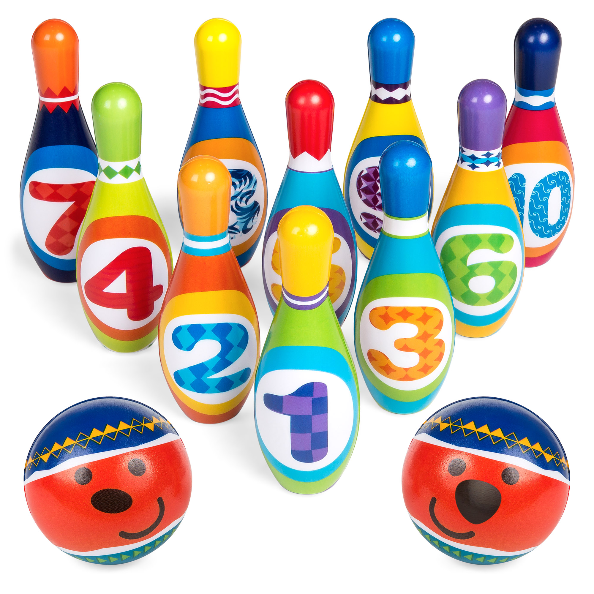 BCP Kids Multicolor Soft Foam Bowling Toy Set w/ 10 Pins, 2 Balls ...