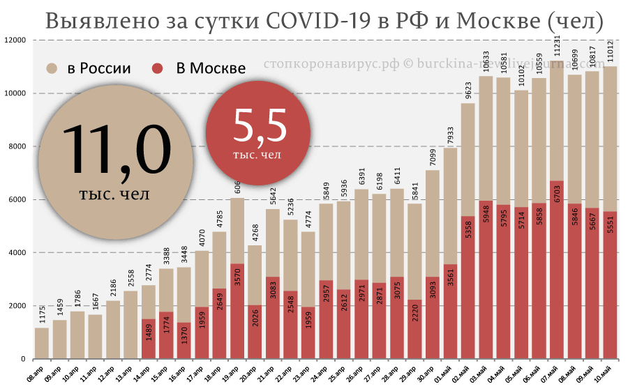 Статистика на 10 мая по СОVID-19 в России: позитивная тенденция в Москве 