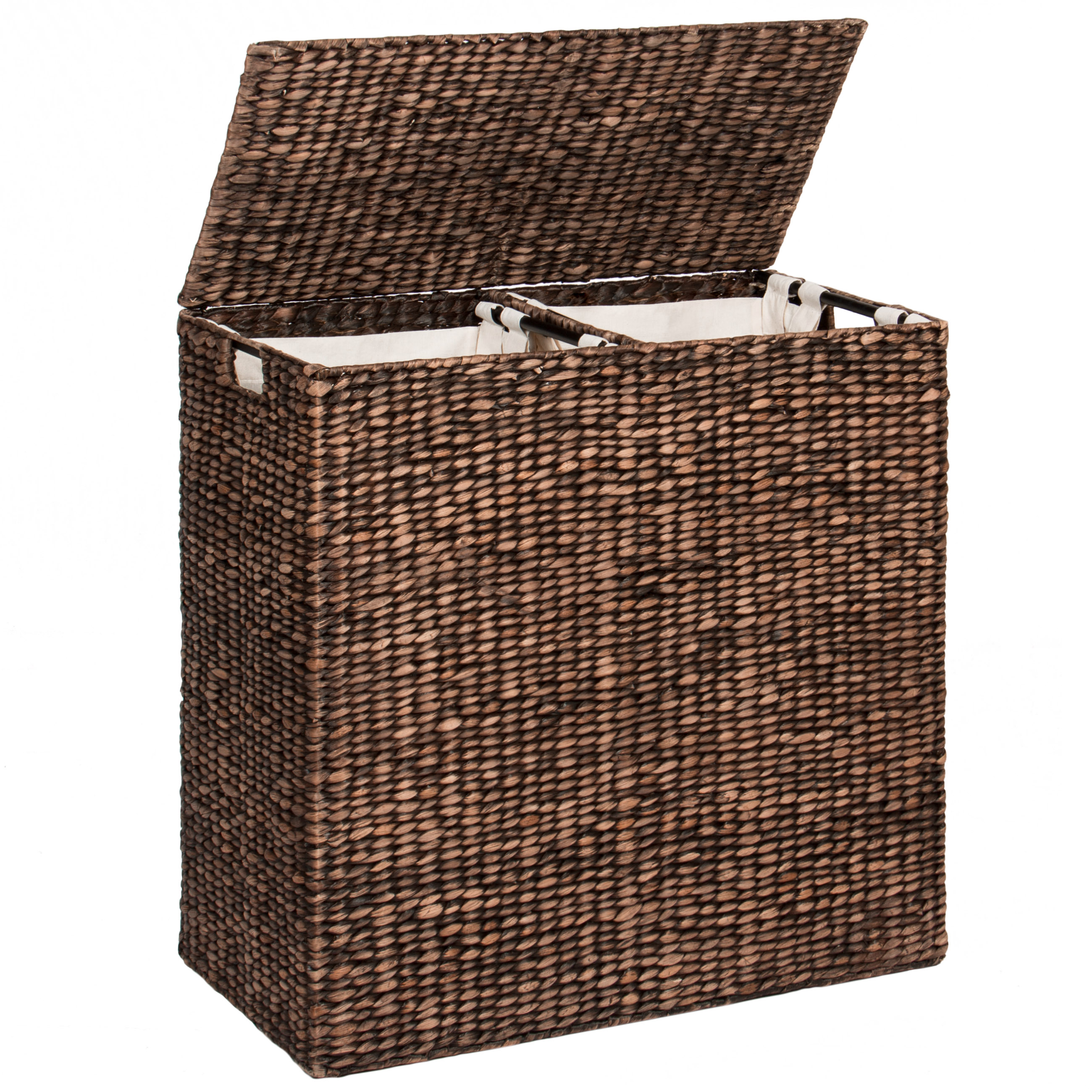 BCP Extra Large Water Hyacinth Double Laundry Hamper Basket w/ 2 Liner ...