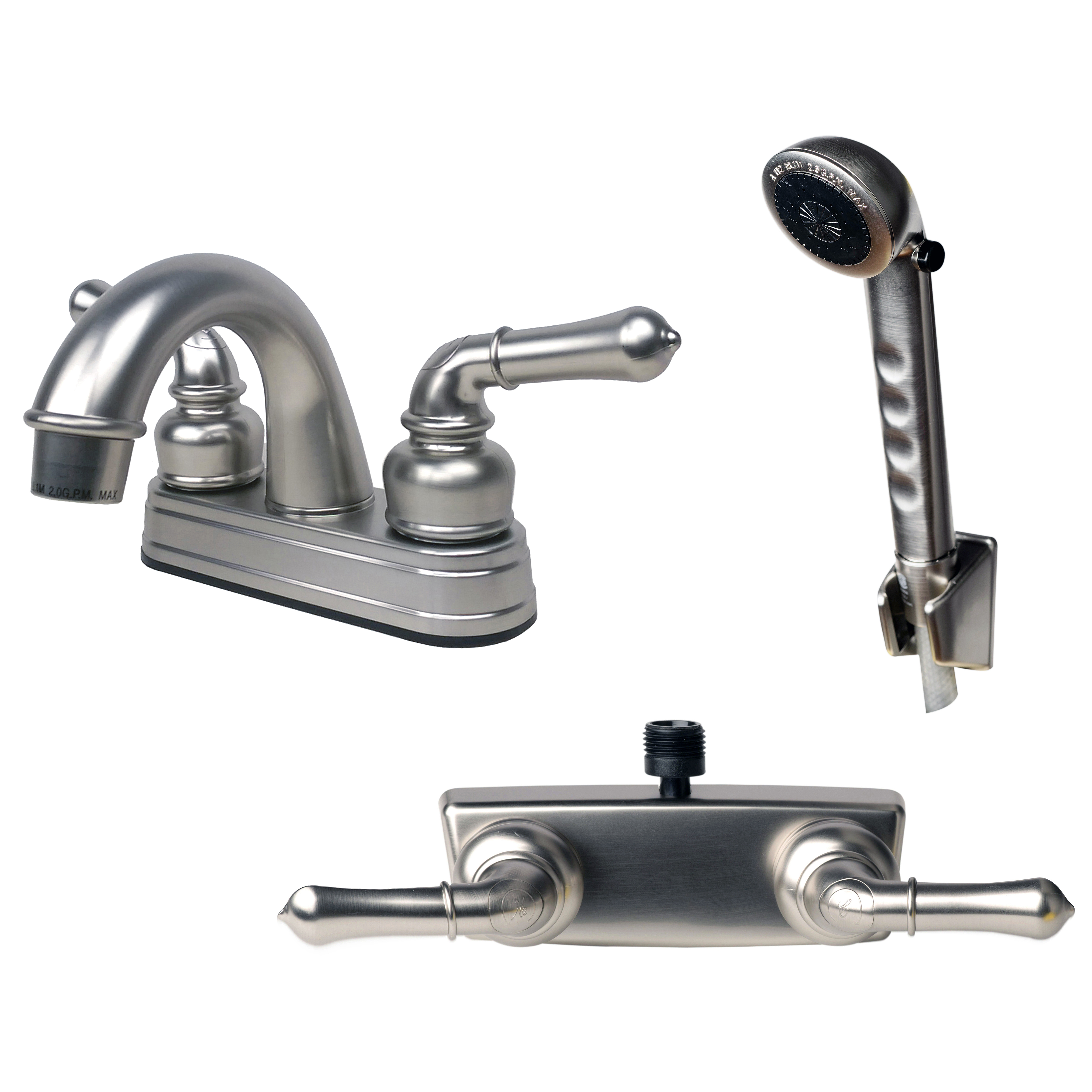 RV Bathroom Faucet and Shower Valve with Hand Shower Combo Brushed
