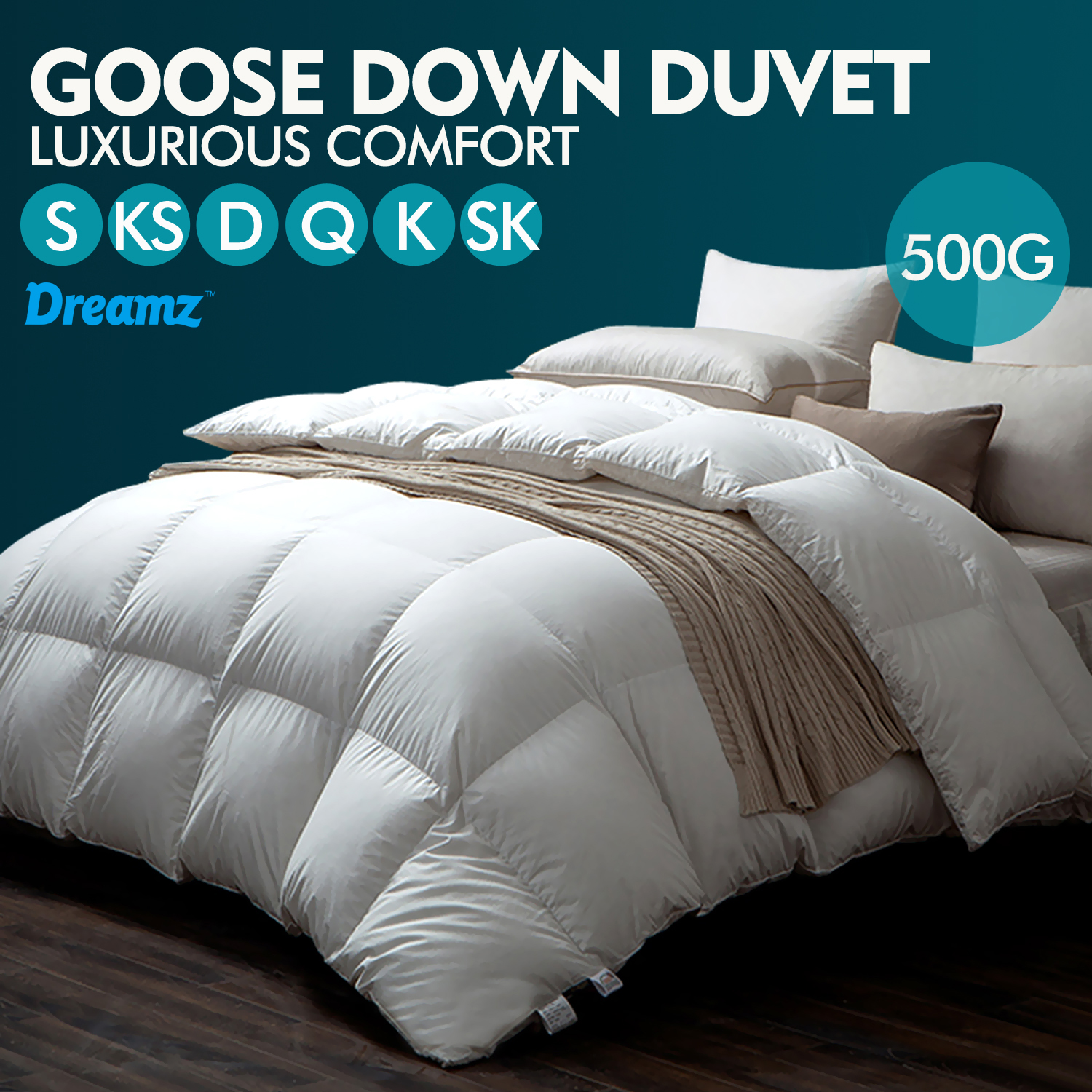 DreamZ Goose Down Quilt 500GSM Duvet Doona Quilts Winter All Season
