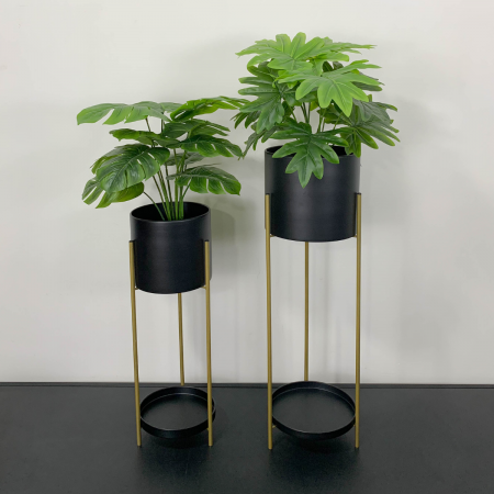 Set de porta maceteros negro, metálico