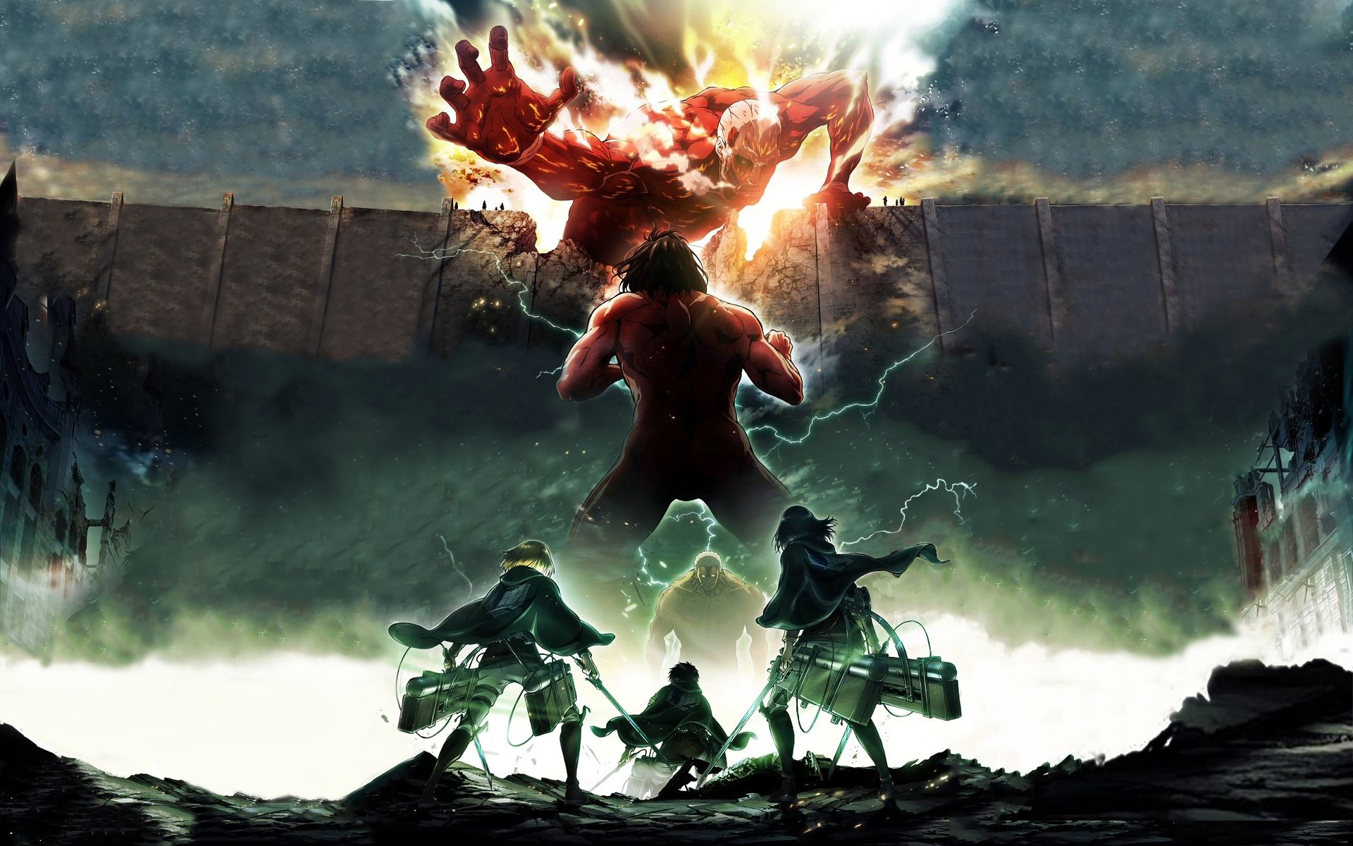 Wallpaper Attack On Titan 190 Shingeki no Kyojin, Eren Jeager, Mikasa Ackerman, Armin Arlert, Colossal Titan, Armored Titan