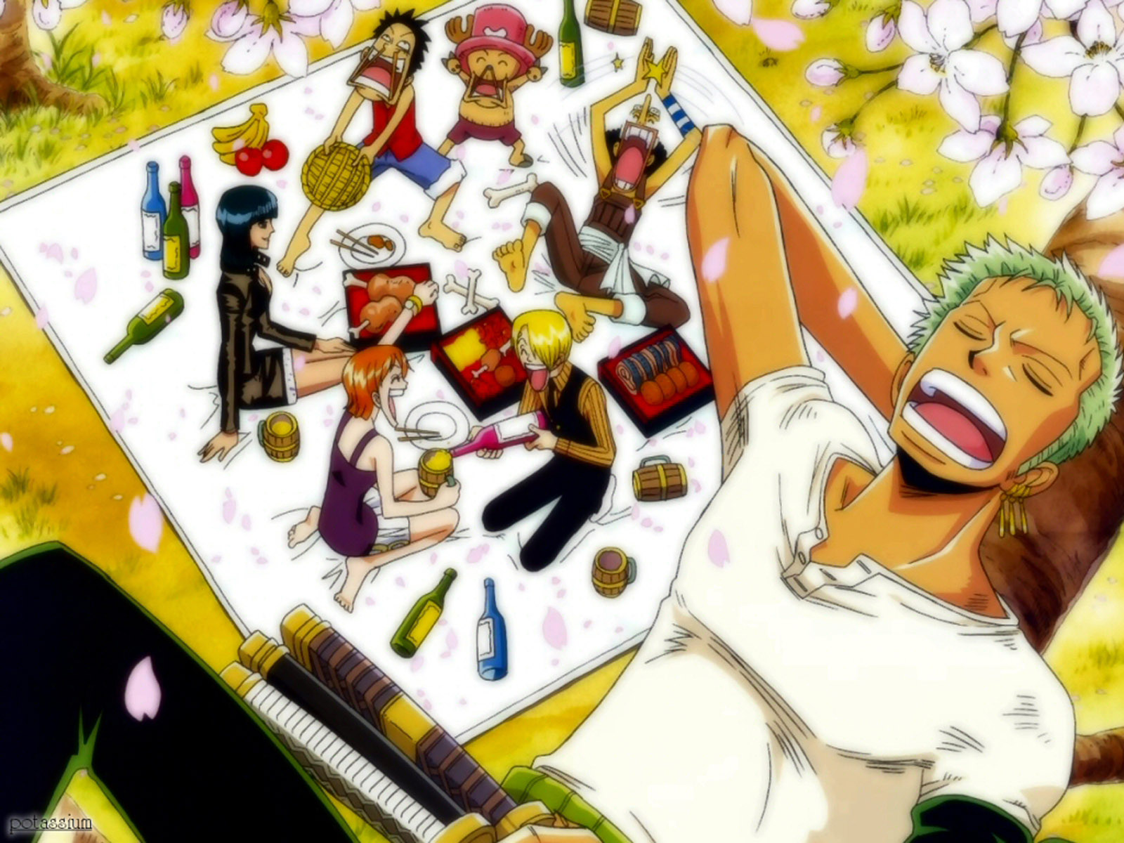 Wallpaper One Piece 72 One Piece, Monkey D. Luffy, Nami, Sanji, Roronoa Zoro, Usopp, Nico Robin, Tony Tony Chopper, anime, picnic