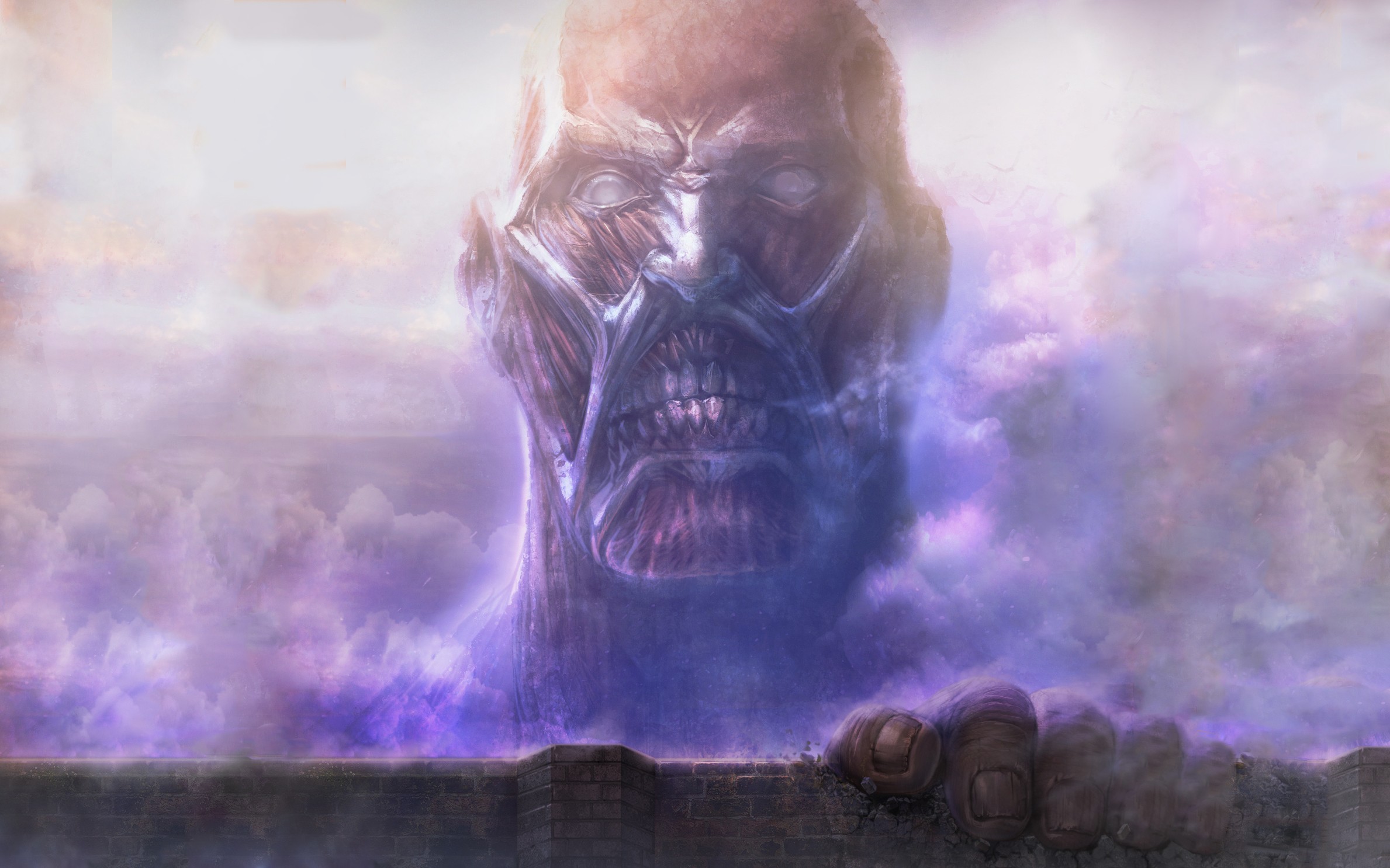 Wallpaper Attack On Titan 492 anime, Shingeki no Kyojin, sky, face, creature, 2D, Colossal Titan, looking at viewer