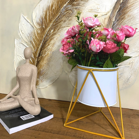 Maceta con soporte blanco, 18.5x17x17cm, metal