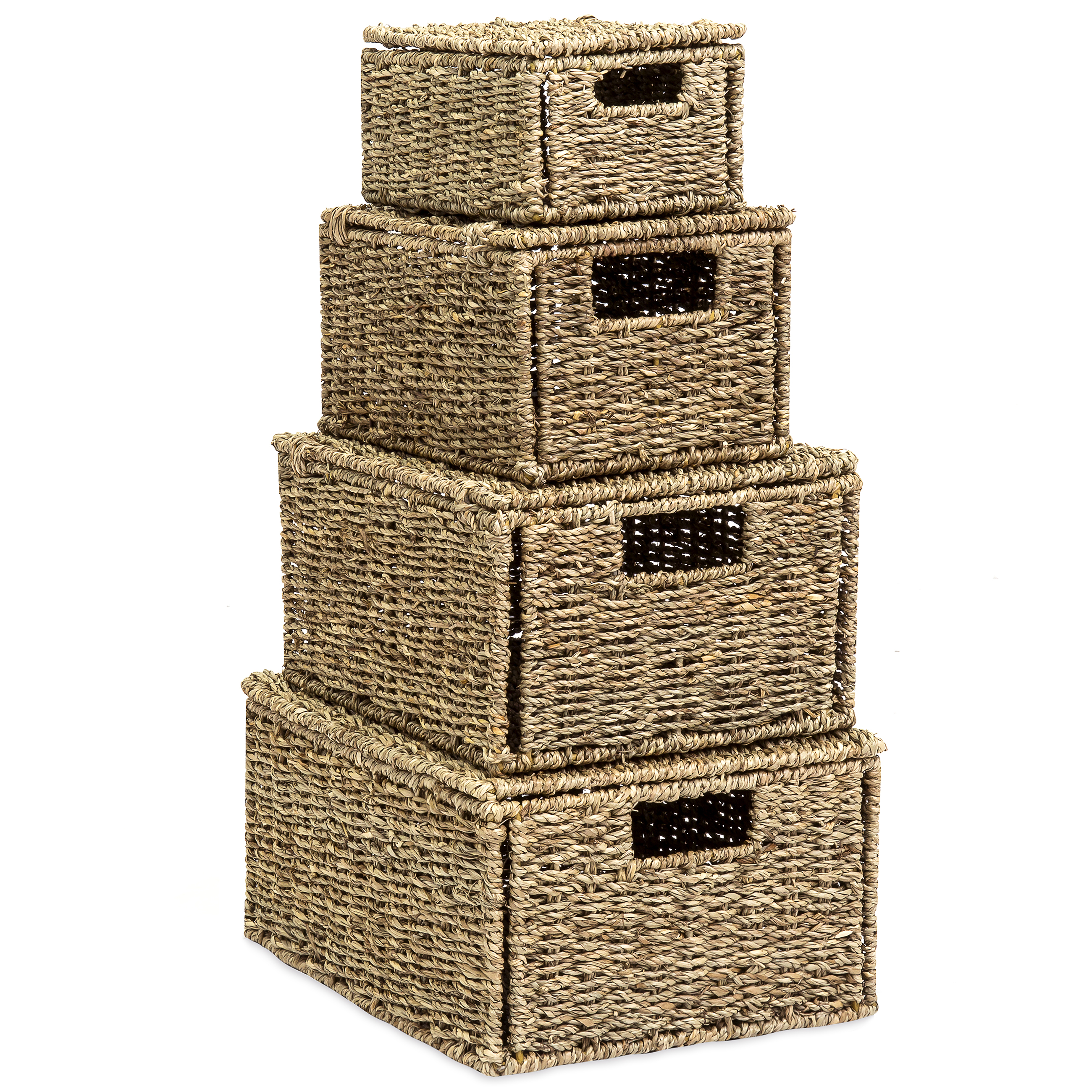 BCP Set of 4 Seagrass Storage Baskets w/ Lids 842957104383 eBay