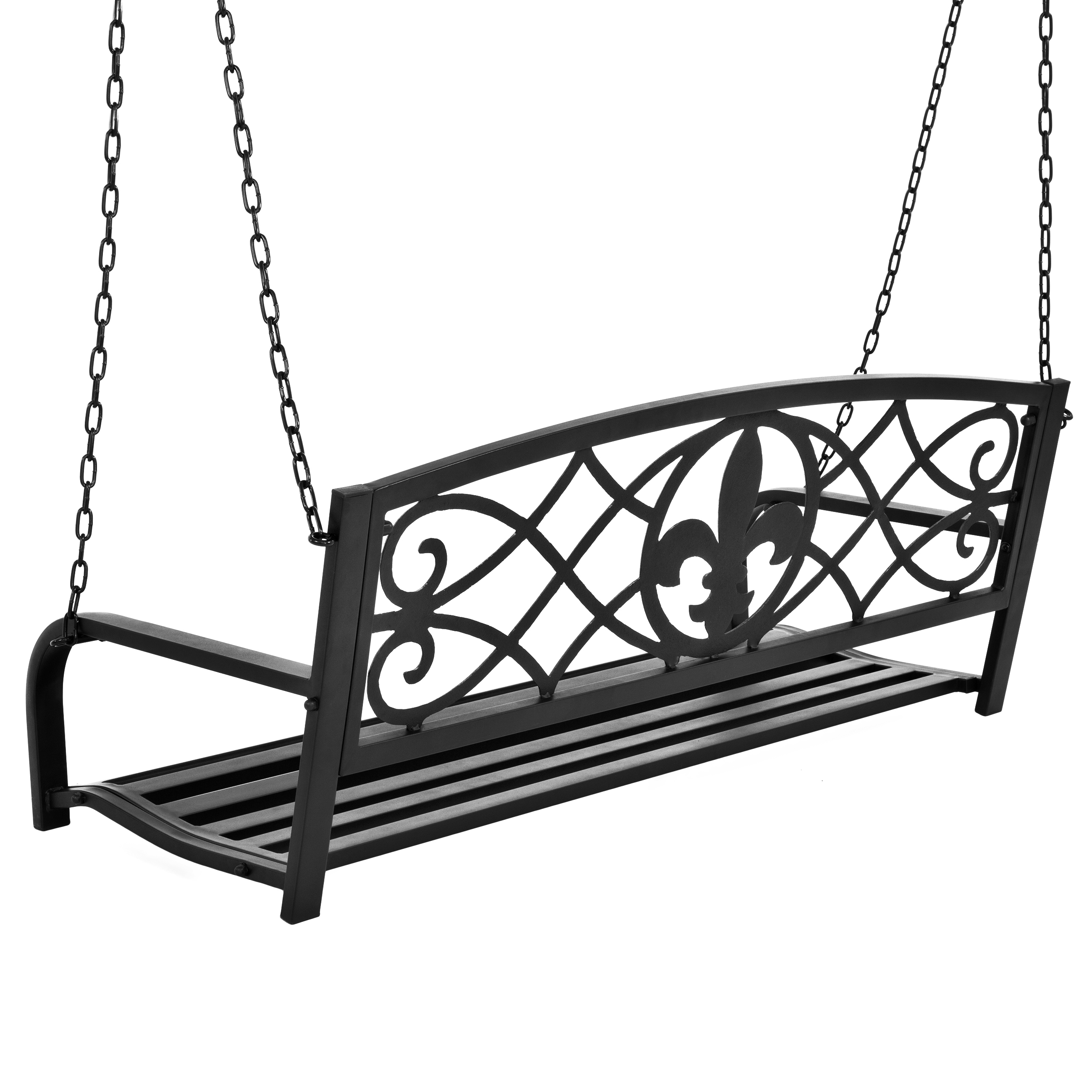 BCP Outdoor Metal Hanging 2Person Swing Bench w/ FleurdeLis Accents