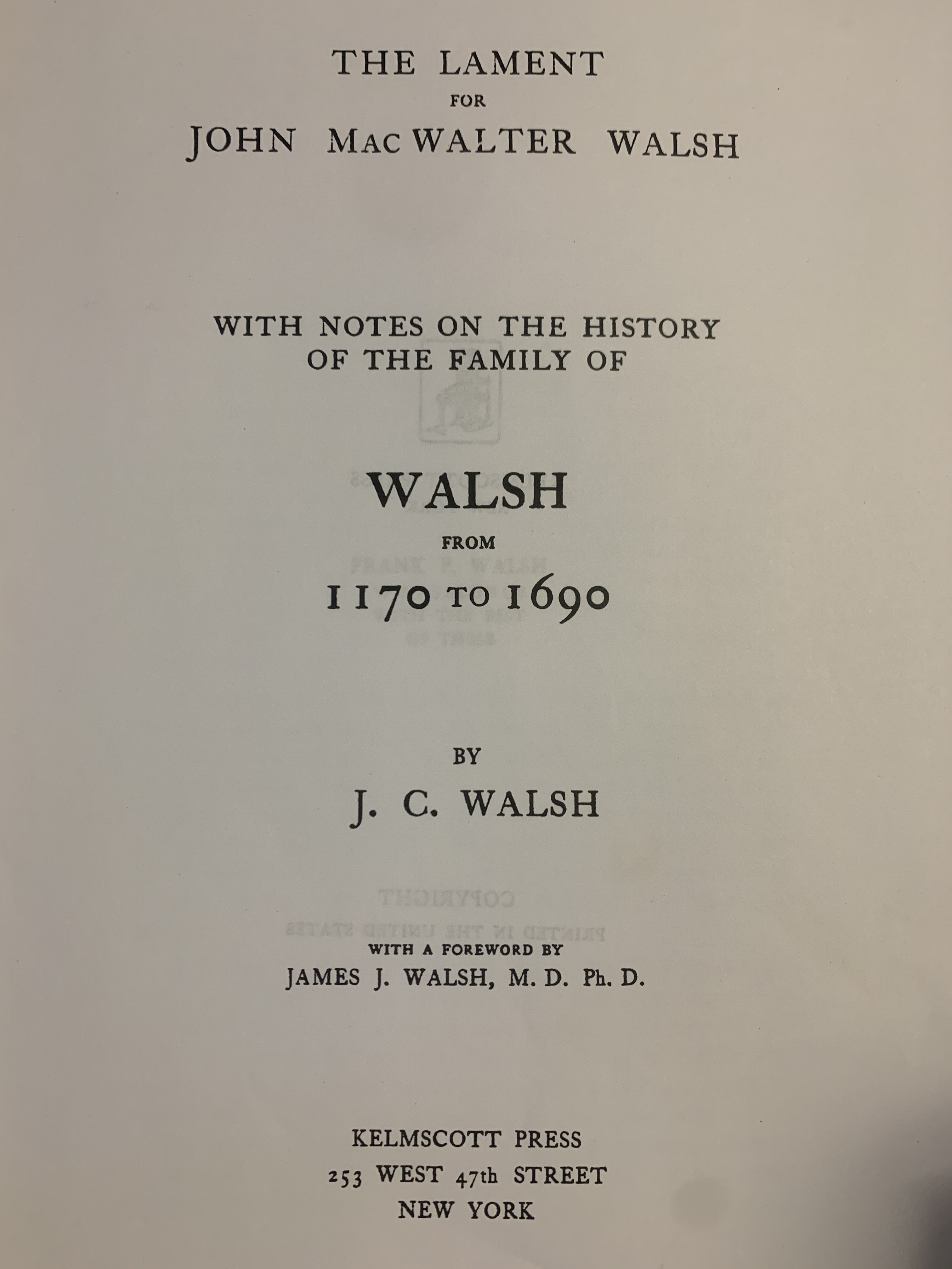 Walsh book Title page