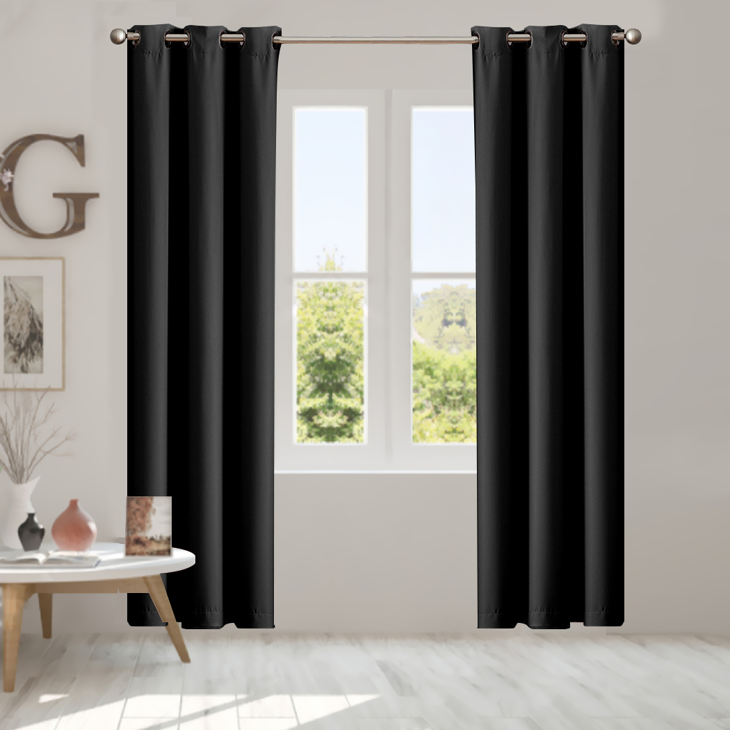 2x Blockout Curtains Panels 3 Layers Eyelet Room Darkening 132x213cm Black