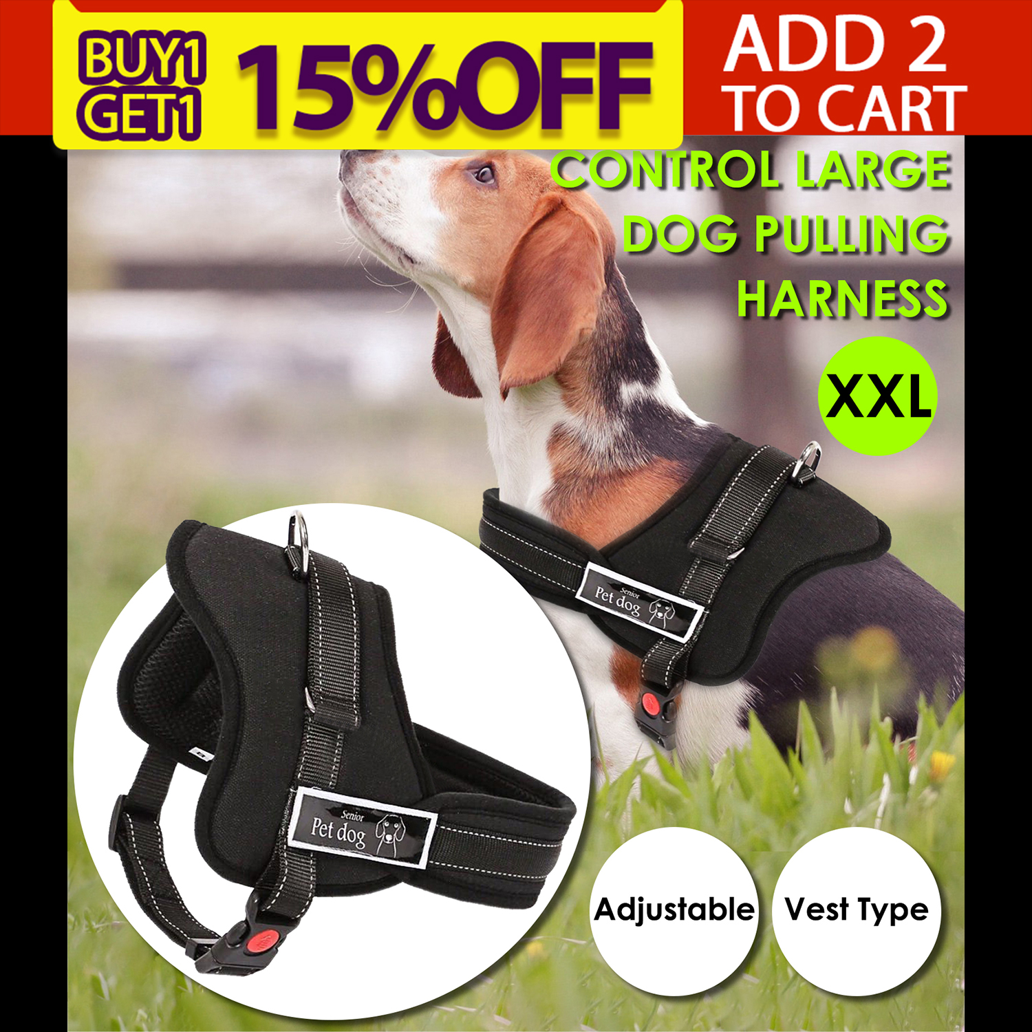 New Large Dog Adjustable Harness Support Pet Training Control Safety