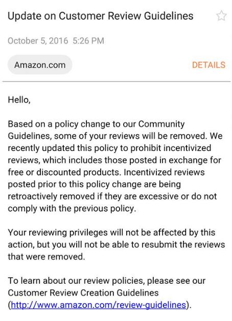 Amazon review being removed