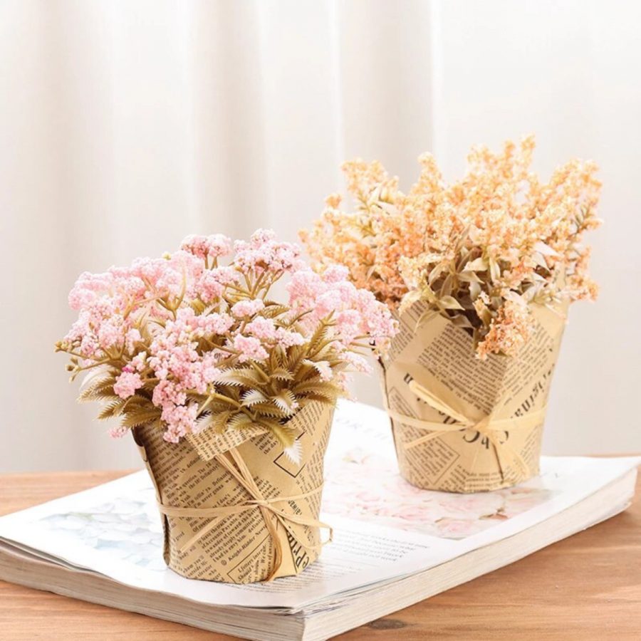 Lavanda artificial con maceta rosado, 17cm