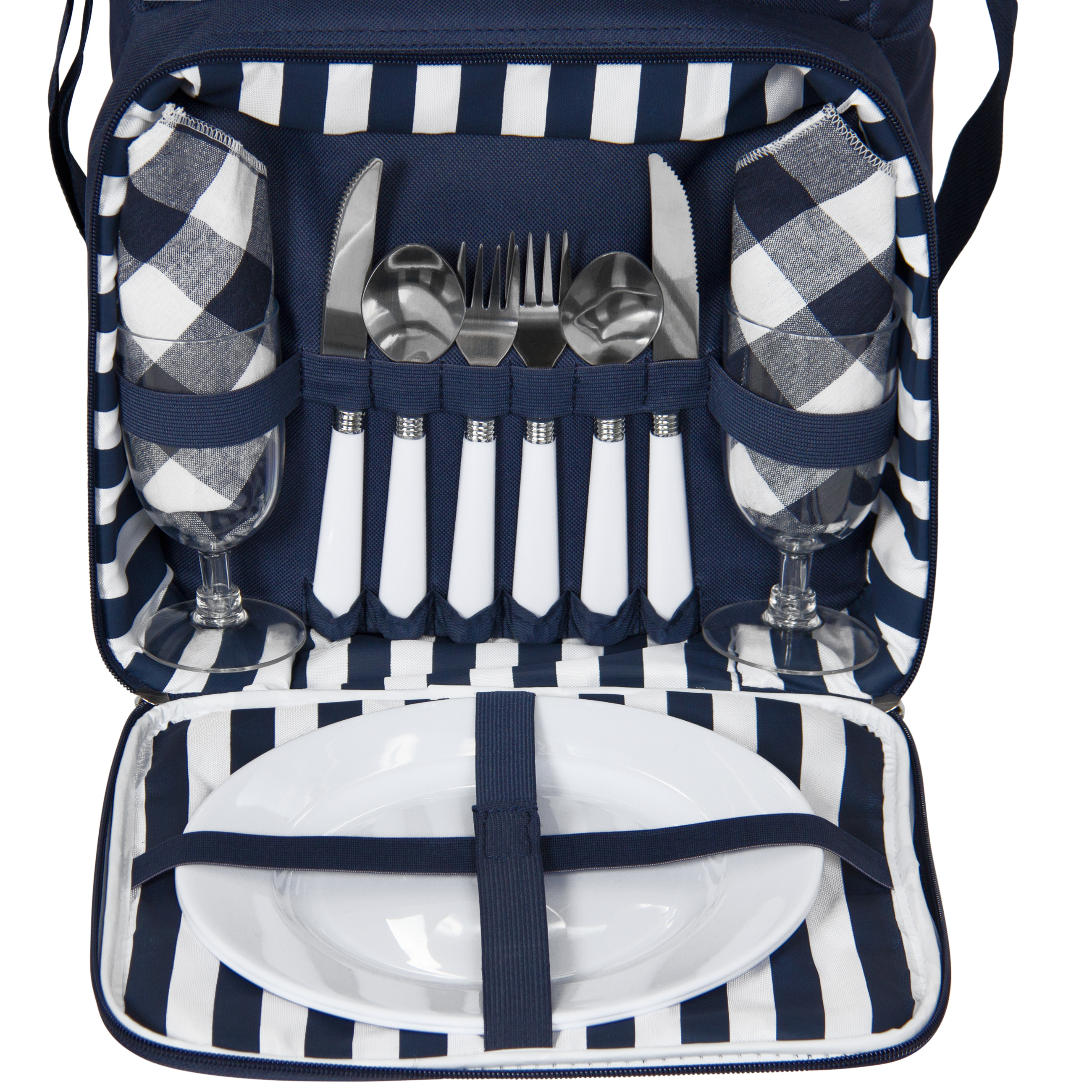 BCP 2Person Insulated Picnic Bag w/ Flatware, Plates Blue eBay