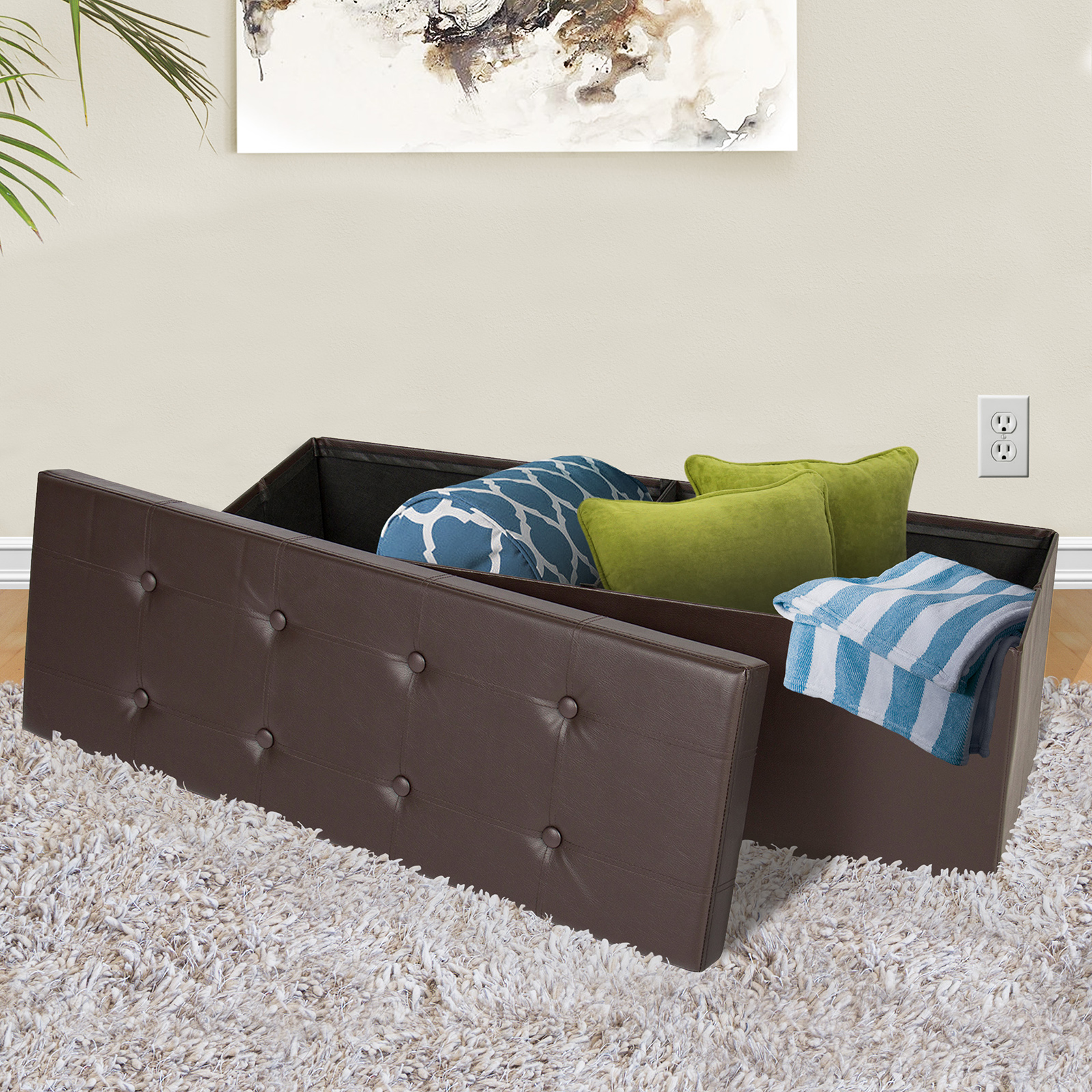 BCP Faux Leather Folding Storage Ottoman Bench | eBay