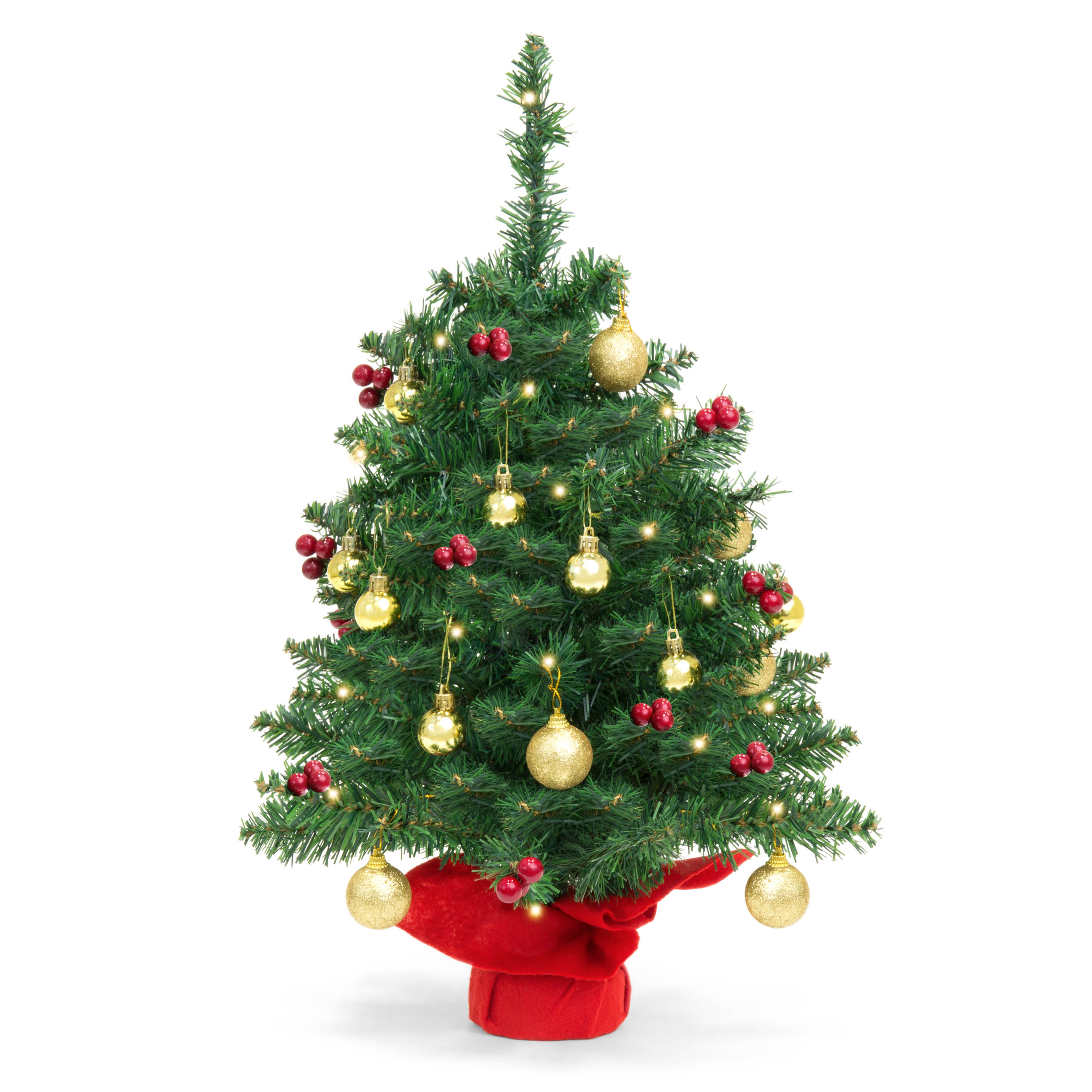 BCP 22in Tabletop Christmas Tree w/ Lights, Berries, Ornaments  Green