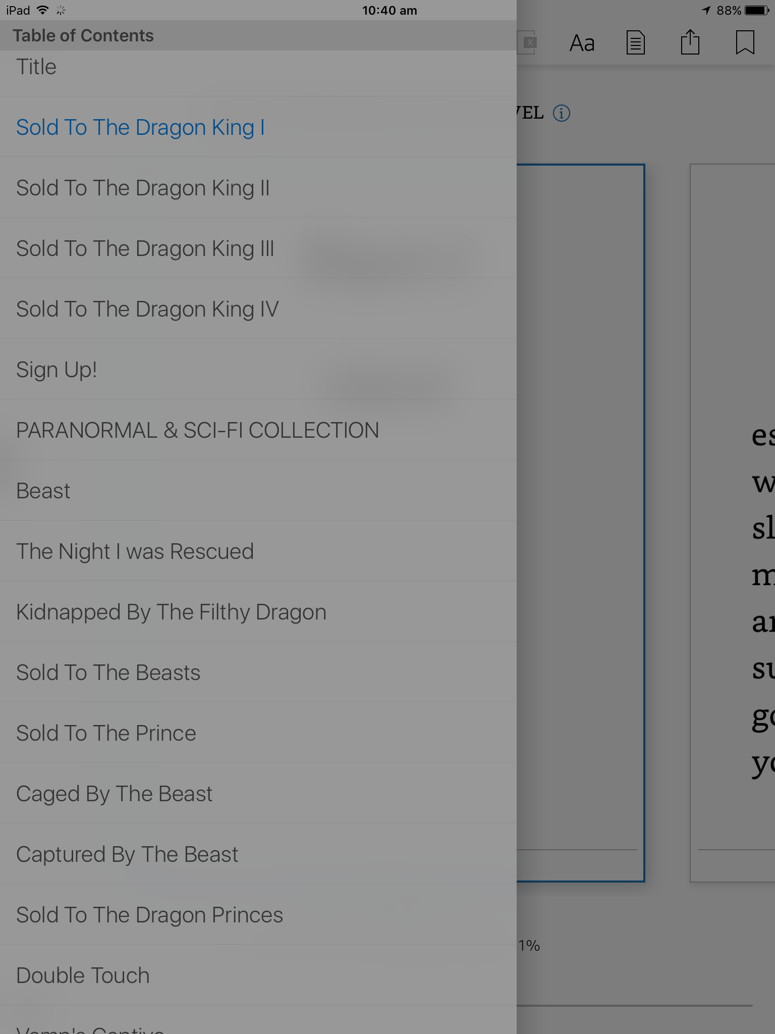 Fake book table of contents