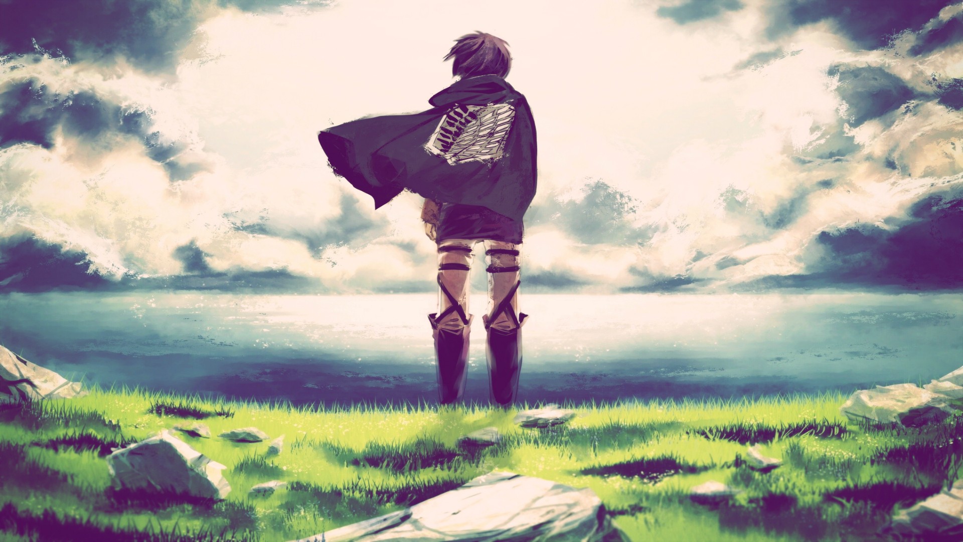 Wallpaper Attack On Titan 562 anime, Shingeki no Kyojin, fantasy art, artwork, sky, clouds, horizon, standing, outdoors