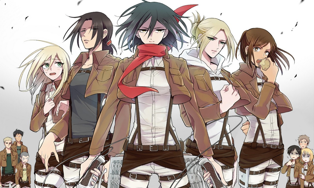 Wallpaper Attack On Titan 430 Shingeki no Kyojin, Mikasa Ackerman, Blouse Sasha, Eren Jeager, Armin Arlert, anime, anime girls