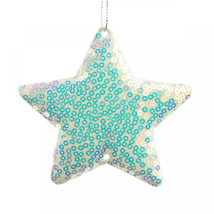 Colgante estrella navideño verde claro, 8.5x9.5cm, lentejuelas