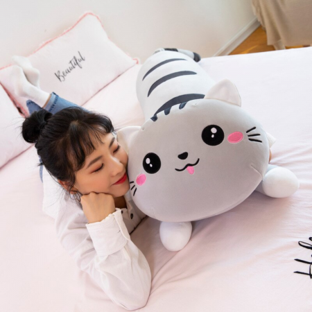 Almohada de gato felpa gris, 95cm