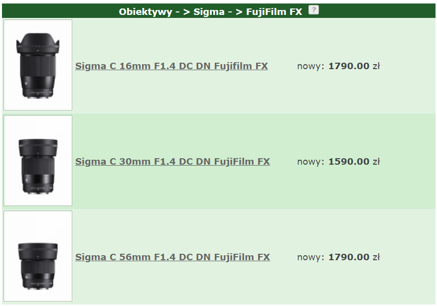 Sigma 16mm 30mm 56mm F1.4 do Fujifilm X - Znamy cenę!