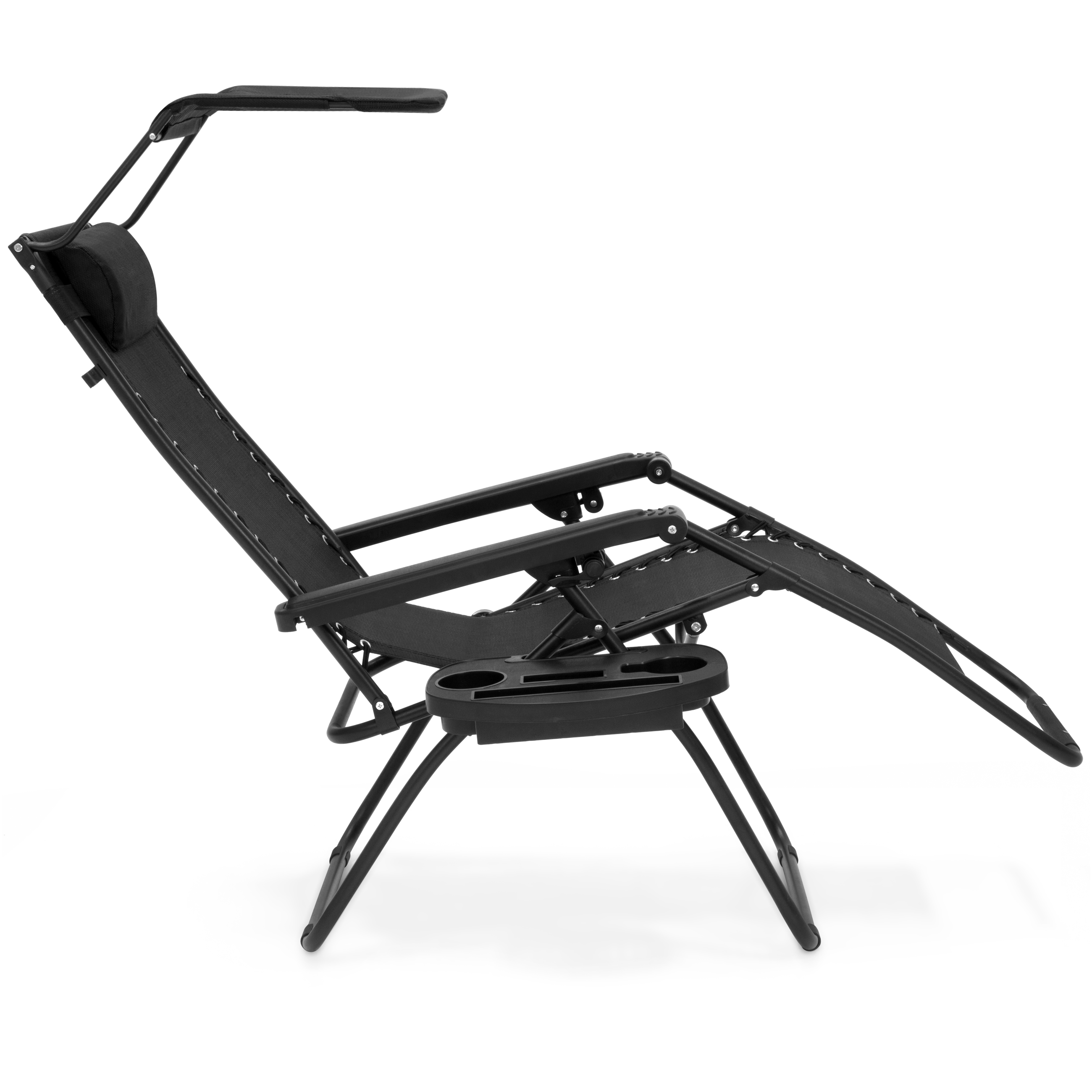 Folding Zero Gravity Recliner Lounge Chair w/ Shade & Cup Holder (Black) | eBay