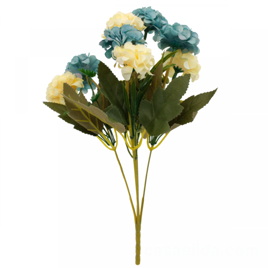 Hortencia artificial turquesa, crema, 30cm