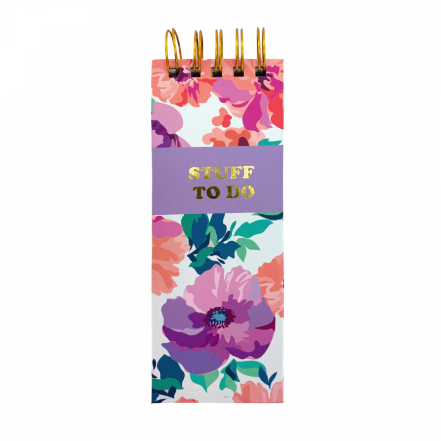 Libreta de notas dorado/floral, 21x8cm