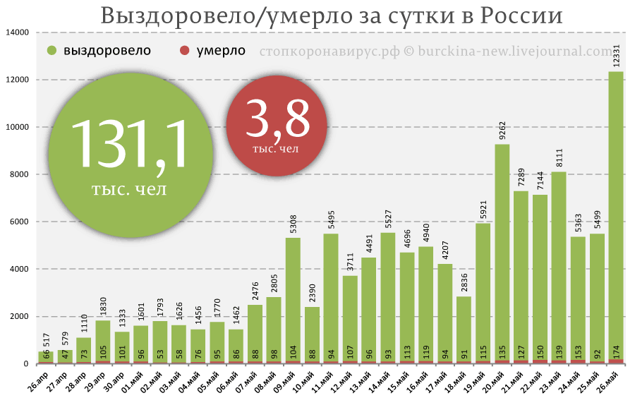 Объяснение рекордного числа выздоровлений СОVID-19 от 26 мая в России 